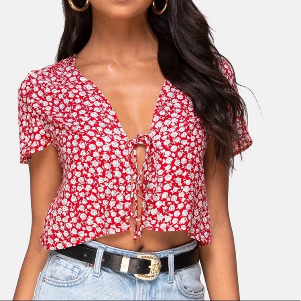 Cropped floral tie top
